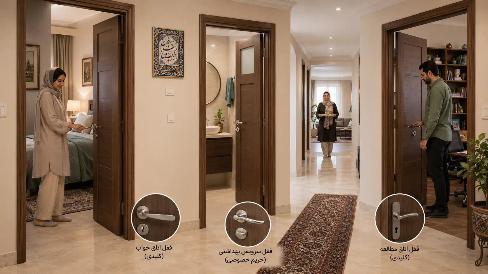 انواع قفل درب داخل ساختمان