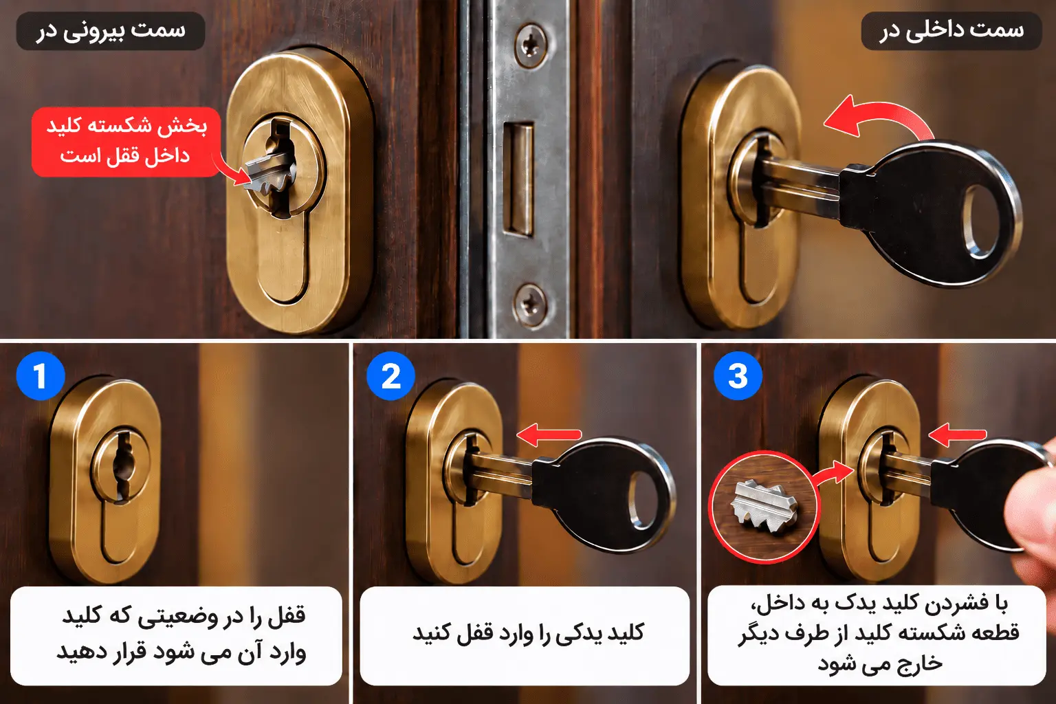 چگونه کلید شکسته را از داخل قفل بیرون بیاوریم؟